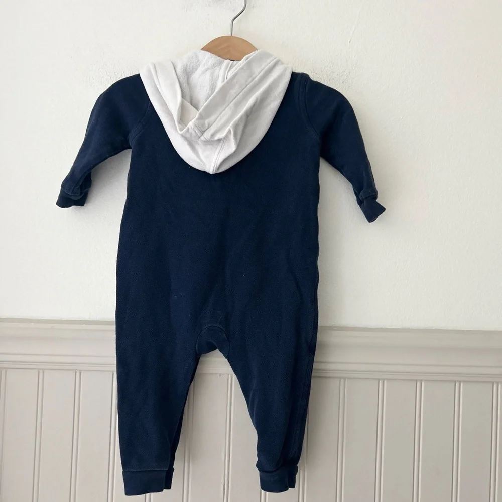 Vintage Ralph Lauren Baby 9 Months Dark Blue Collared Romper One Piece